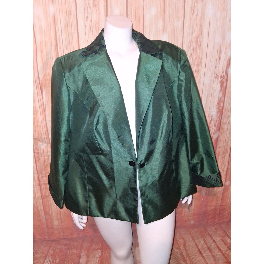 NWT Le Bos Green/Black Long Sleeve 1 Button Blazer Sz 20WP
